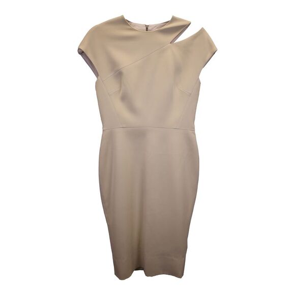 Victoria Beckham Cutout Shoulder Knee Length Dress in Cream Cotton